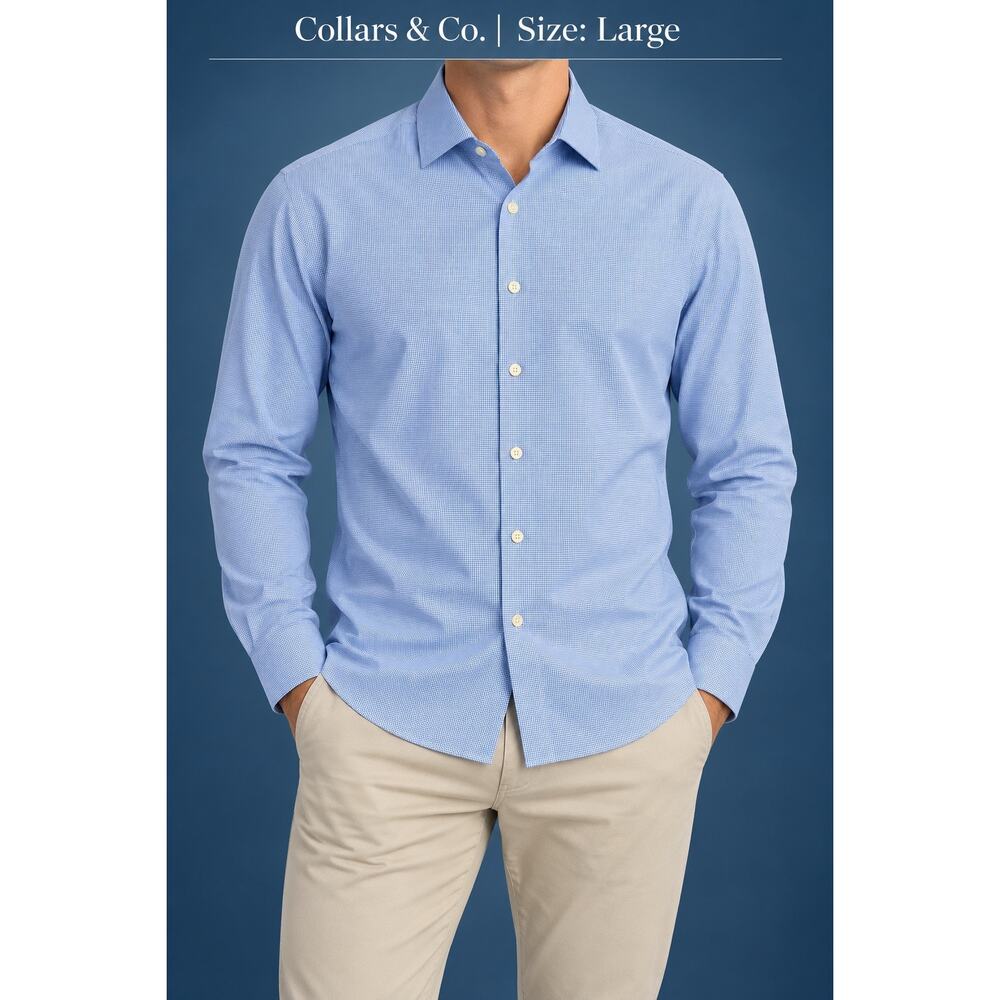 Collars & Co Blue Micro Check Performance Dress Shirt Large NWT - Picture 2 of 6